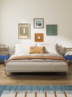 Lit double Bauhaus vintage en acier inoxydable durable, sans tête de lit, à bordure affleurante, pour chambre principale, hôtel et gîte