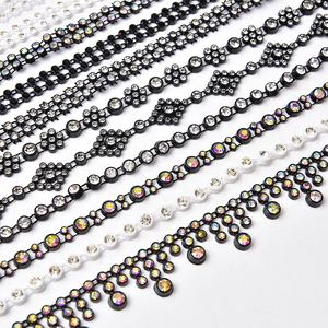 Garniture en strass d'usine, <span class=keywords><strong>bande</strong></span> AB, chaîne en <span class=keywords><strong>pierre</strong></span> de cristal, plastique, blanc, noir, ornement rond, ruban à coudre, accessoires de bricolage - Product Image 2