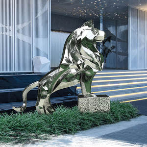 Индивидуальная геометрическая абстрактная скульптура большого льва для улицы, декоративная полированная статуя льва из нержавеющей стали для газона - Product Image 6