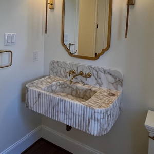 Lavabos Modernos de Mármol Calacata Gold para Baño, Lavamanos Colgantes de Pared - Product Image 1