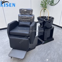 Kisen Fauteuil de lavage moderne en plastique pliable pour salon, en similicuir, avec bac de lavage électrique, station de lavage de cheveux pour salon