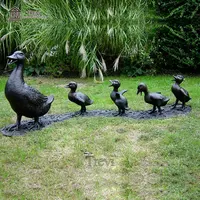 Statue de sculpture familiale pour le jardin, accessoire en laiton antique, canard à long cou, taille de vie en plein air