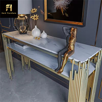 Table de console rectangulaire de style moderne pour hall d'entrée, villa de luxe, salon, base en acier inoxydable, table de décoration de couloir