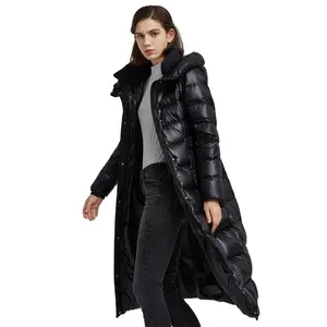 Personalizado longo brilhante para baixo casaco puffer jaqueta ganso plus size roupas de inverno para casaco feminino