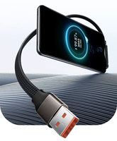 Câble de charge rapide USB-C 2-en-1 240W avec support de téléphone pliable, rotatif et réglable, tressé, pour vente en gros