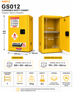 Armario de Seguridad para Productos Inflamables de 45L (12 Galones), de Acero Amarillo, con Puerta Única, para Almacenamiento de Productos Químicos en Laboratorios y Almacenes, Compras B2B - Product Image 2