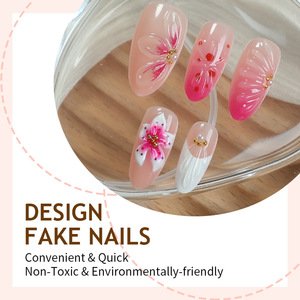30 Uñas Postizas Estilo Europeo, Largas y Delgadas, con Diseño 3D de Flores Rosas, para Venta al Por Mayor - Product Image 3