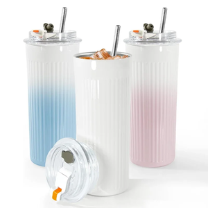 Large Capacity Stainless Steel Insulation <b>Cup</b> Outdoor Cold Hard <b>Cup</b> Gradient Color Portable Dual Drink Coffee Mug <b>Straw</b> Mug - Product Image 1