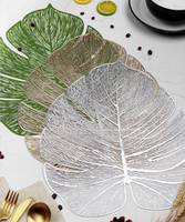 Set de 6 napperons de table en vinyle, en forme de feuille de palmier verte, 6 pièces