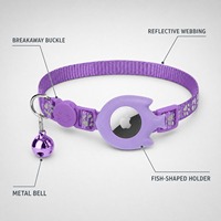 Collier pour chat moderne violet en silicone souple avec support de localisateur de poisson, boucle de sécurité réfléchissante anti-perte et traceur intelligent