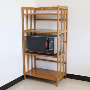 Étagère de rangement de cuisine en bambou Bicheng à 3 niveaux, armoire sur pied de style chinois, organisateur d'étagères pour four à micro-ondes - Product Image 2