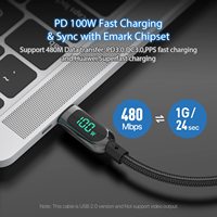 Cable USB C con Pantalla Digital de 100W 240W, Cable de Datos Tipo C a Tipo C con Carga Rápida PD para Laptop y Smartphone