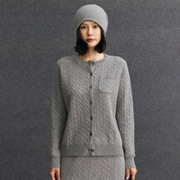 Cardigan en cachemire et laine personnalisé avec logo, tricot anti-plis décontracté pour l'hiver, pull européen uni pour femme