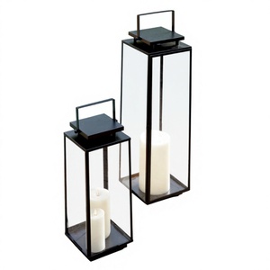 Lanterne à bougie en fer durable, couleur noire, pour la décoration d'intérieur, de mariage et de fêtes, lanternes suspendues et au sol, en solde - Product Image 1