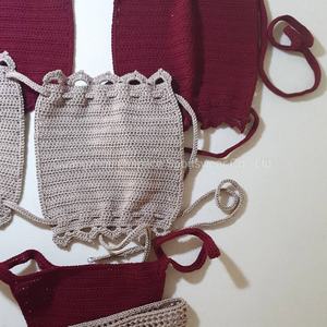 ชุดบิกินี่โครเชต์ถักนิตติ้งสำหรับผู้หญิงแบบ 2 ชิ้น สายวี ไหล่เดียว แห้งเร็ว บราดันทรง ชุดว่ายน้ำหรูหรา เซ็กซี่ เหมาะสำหรับอาบแดด - Product Image 5