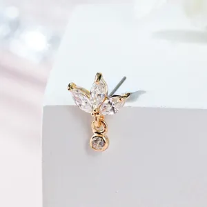 Ready To Ship Sword Push Pin 14K Gold 3 5 Marquise CZ Blaze Set Curve Thread less Jewelry Piercing Labret