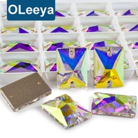Strass rectangulaires en cristal K9 AB de qualité supérieure, à coudre, en verre, pour vêtements, robes, accessoires DIY, vente en gros Oleeya.