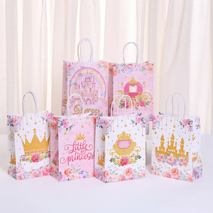 Sac en papier kraft blanc imprimé couronne <span class=keywords><strong>de</strong></span> château <span class=keywords><strong>de</strong></span> princesse rose pour cadeaux <span class=keywords><strong>de</strong></span> fête, accessoires vestimentaires, emballage <span class=keywords><strong>de</strong></span> bonbons - Product Image 1