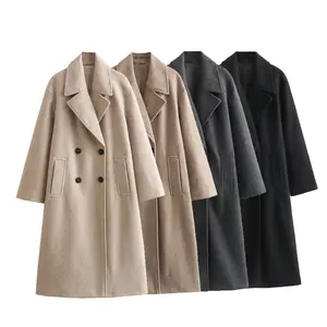 Trench da donna casual alla moda casual a 4 colori con collo lungo a maniche lunghe a 4 colori