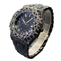 Montre pour homme de grande taille, unique et personnalisée, avec mouvement mécanique, cadran à aiguilles, design à motif de épines, zircon incrusté, vert, entièrement sertie de diamants, style hip-hop