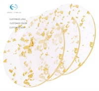 Support de présentation rond en acrylique transparent avec des paillettes dorées, plateau de service pour gâteaux de mariage, décoration de table pour événements