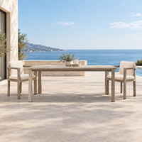 Ensemble de salle à manger d'extérieur en teck, table rectangulaire de patio avec chaises à accoudoirs et chaises latérales pour jardin de villa - Vente chaude