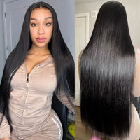 Perruque brésilienne vierge sans colle, avec dentelle frontale transparente HD, longue, couleur naturelle, avec baby hair, bonnet petit/grand, pour femme, vente en gros