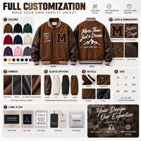 Blouson universitaire d'hiver OEM d'usine, haute densité, à points de chaînette, avec patchs personnalisés, manches en cuir, style Letterman, coupe oversize