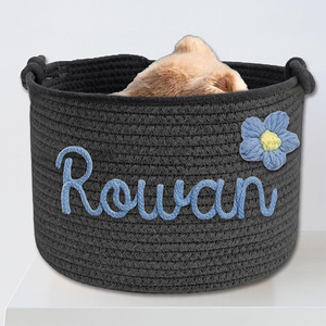 Cesta de almacenamiento de cuerda de algodón tejida a mano <span class=keywords><strong>con</strong></span> <span class=keywords><strong>nombre</strong></span> personalizado, patrón de flores encantadoras, regalo para Baby Shower - Product Image 4