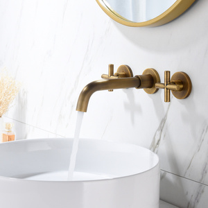 Grifo de lavabo para baño, montado en la pared, estilo arcaico, acabado dorado, salida única, diseño elegante para uso en el baño - Product Image 5