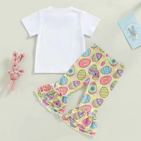 Conjuntos de Boutique para Niñas de Pascua, Ropa Infantil al por Mayor, Conjunto de 2 Piezas para Niños Pequeños, Estampado de Conejo, Patrón de Huevo, Pantalones Acampanados de Verano, Dulces