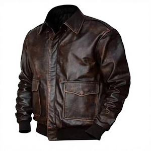 Wholesale Custom Men's <b>Vintage</b> PU <b>Bomber</b> <b>Jacket</b> Eco-Friendly Windproof Breathable Garment Dyed Turn-Down Collar Zipper Closure - Product Image 1