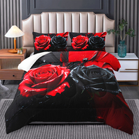 Ensemble de couette à motif floral de roses rouges de la Tour Eiffel de Paris, ensemble de literie moderne, toutes saisons, taille complète, queen, king