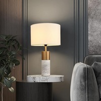 Lampe de bureau en marbre noir, lampe d'appoint contemporaine pour salon, lampe de chevet pour chambre à coucher avec abat-jour en tissu