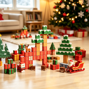 Blocs de <span class=keywords><strong>construction</strong></span> magnétiques pour enfants, cubes sur le thème de Noël, jouet de <span class=keywords><strong>construction</strong></span> créatif STEM, cadeau de vacances idéal pour les tout-petits - Product Image 6