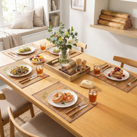 Set de table et chemin de table imprimés feuilles de bambou, tapis de table tissé, décoration de table à thé, vente en gros OEM, set de table en bambou