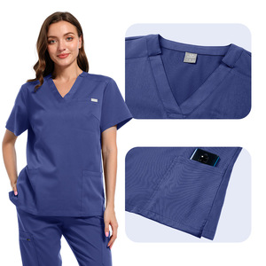 V Neck <b>Scrub</b> Set Unisex Moisture Wicking Hospital Uniforms Split Set <b>Blue</b> - Product Image 1