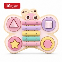 Wooden Toddler Musical Instrument Set with Xylophone, Tambourine, Maraca, and Featuring Pastel Colors and Star Patterns W07A260D
