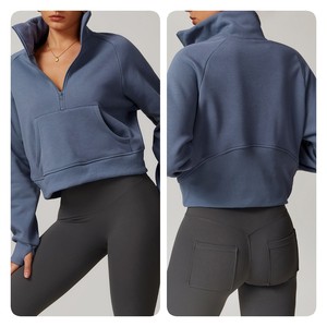 <span class=keywords><strong>Felpe</strong></span> a maniche lunghe da <span class=keywords><strong>donna</strong></span> Pullover <span class=keywords><strong>con</strong></span> <span class=keywords><strong>cerniera</strong></span> mezza Zip e tasche in pile <span class=keywords><strong>con</strong></span> collo alto a <span class=keywords><strong>cerniera</strong></span> - Product Image 4