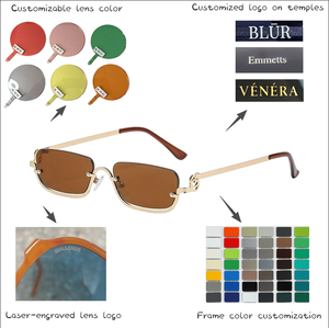Nuevas Gafas de Sol de Medio Marco Metálico para Mujer, Elegantes Gafas de Sol de Marco Pequeño Cuadrado con Logotipo Personalizado y Protección UV400 de Diseñador - Product Image 3