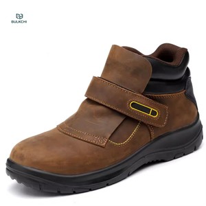 Heat Resistant Welding Safety <strong>Shoes</strong> - Brown Leather, <strong>Velcro</strong> Strap, Steel Toe, Anti-Puncture <strong>Mens</strong> Work Boots for Industrial Use - Product Image 1