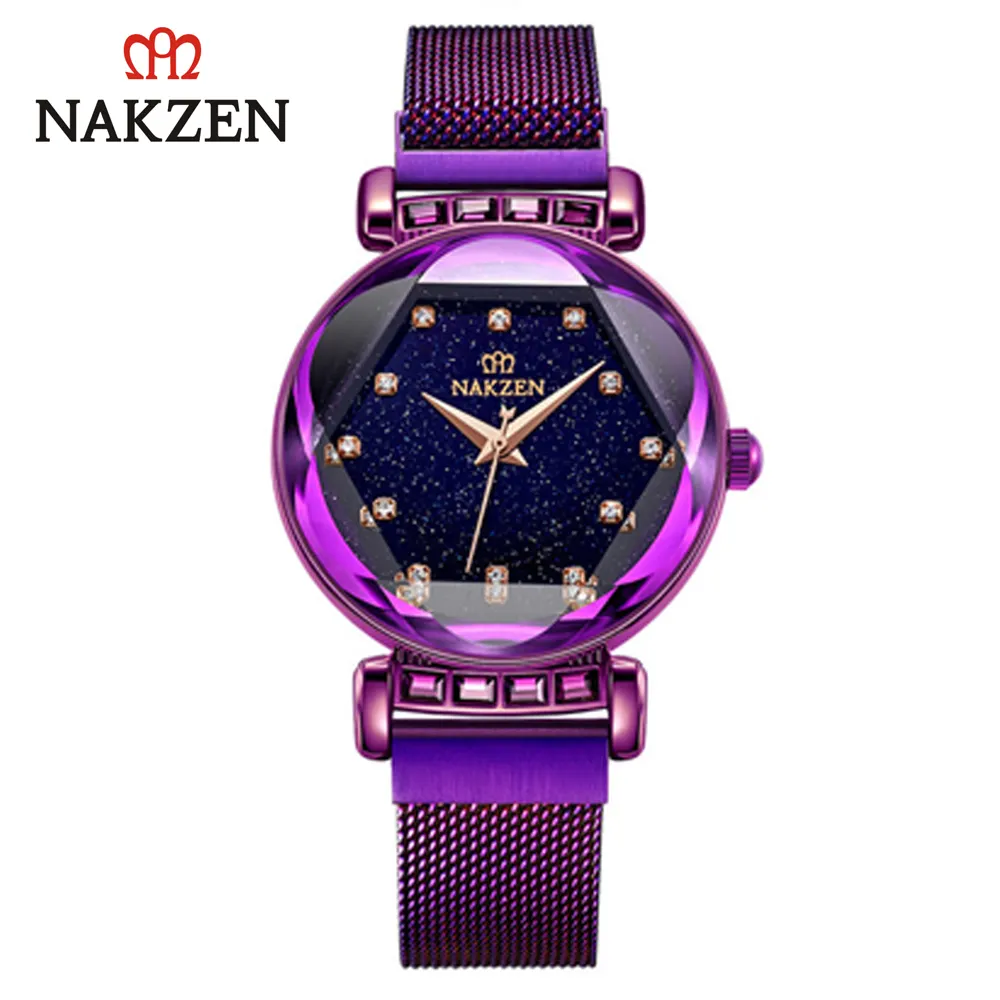 2020 Hot Custom Logo Japan Movement Luxury Diamond Waterproof Quartz Watches for Women with Magnet Milanese Strap Purple SS4207L