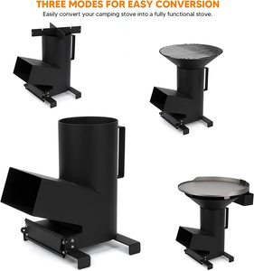 JH-Mech 3 in 1 야외용 캠핑 스토브 (요리용 그레이트, 그리들, 기름받이 포함) 탄소강 로켓 스토브 - Product Image 2