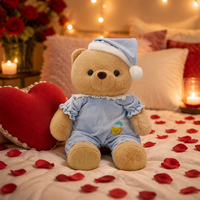 Boneka Beruang Teddy Lucu Berpakaian Piyama Beludru dengan Penutup Kepala untuk Hadiah Tidur Malam