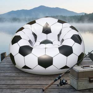 Fauteuil gonflable à motif de football noir et blanc, canapé gonflable enveloppant sur le thème du football, siège portable pour chambre à coucher, camping, plage - Product Image 2
