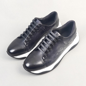 Chunky <b>Shoes</b> Men Genuine Leather Round Toe Lace-up Cushioned All Seasons Doodle Print Upper Rubber Outsole - Product Image 2