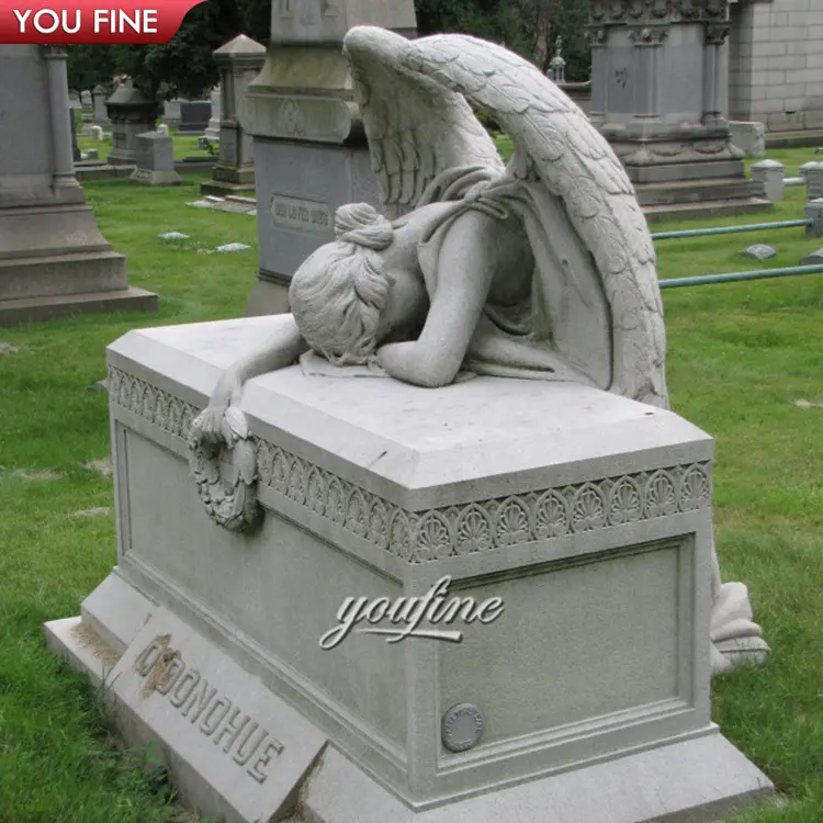 Açık taş beyaz düşmüş ağlayan kanat melek heykeli mermer mezar taşı satılık