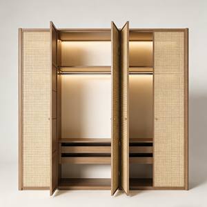 Armoire modulaire en bois personnalisable BALOM avec porte coulissante en rotin et niche de rangement latérale pour les espaces de chambre à coucher à domicile - Product Image 3