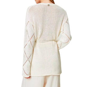 Produttore di maglieria personalizzata Cardigan Casual <span class=keywords><strong>con</strong></span> scollo a V ricamato maglione da donna lavorato a <span class=keywords><strong>maglia</strong></span> <span class=keywords><strong>con</strong></span> <span class=keywords><strong>piume</strong></span> - Product Image 2