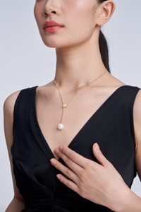 UM Jewelry Yellow <b>Gold</b> 18K <b>Solid</b> <b>Gold</b> <b>Pendant</b> Necklace Natural Diamond Freshwater Pearl Engagement Wedding Gift Party - Product Image 4